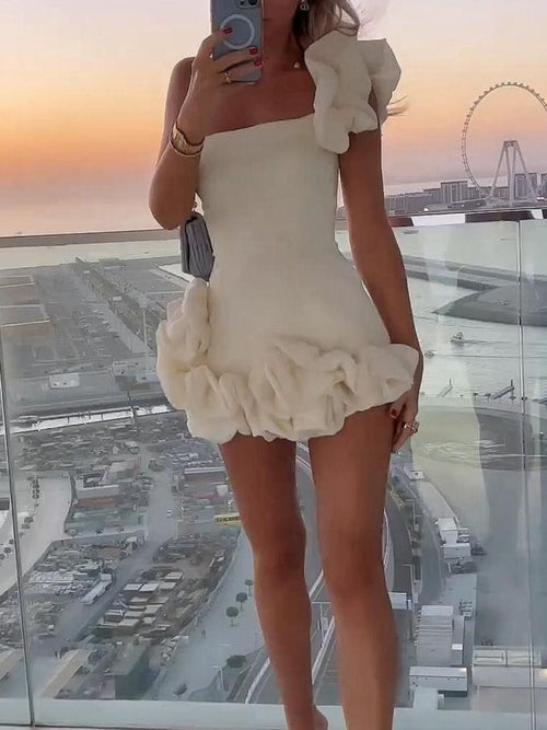 One-Shoulder Stylish Ruffle Mini Dress